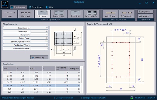 RasterCalc - Beispiel einer Rasterberechnung im Rechteck